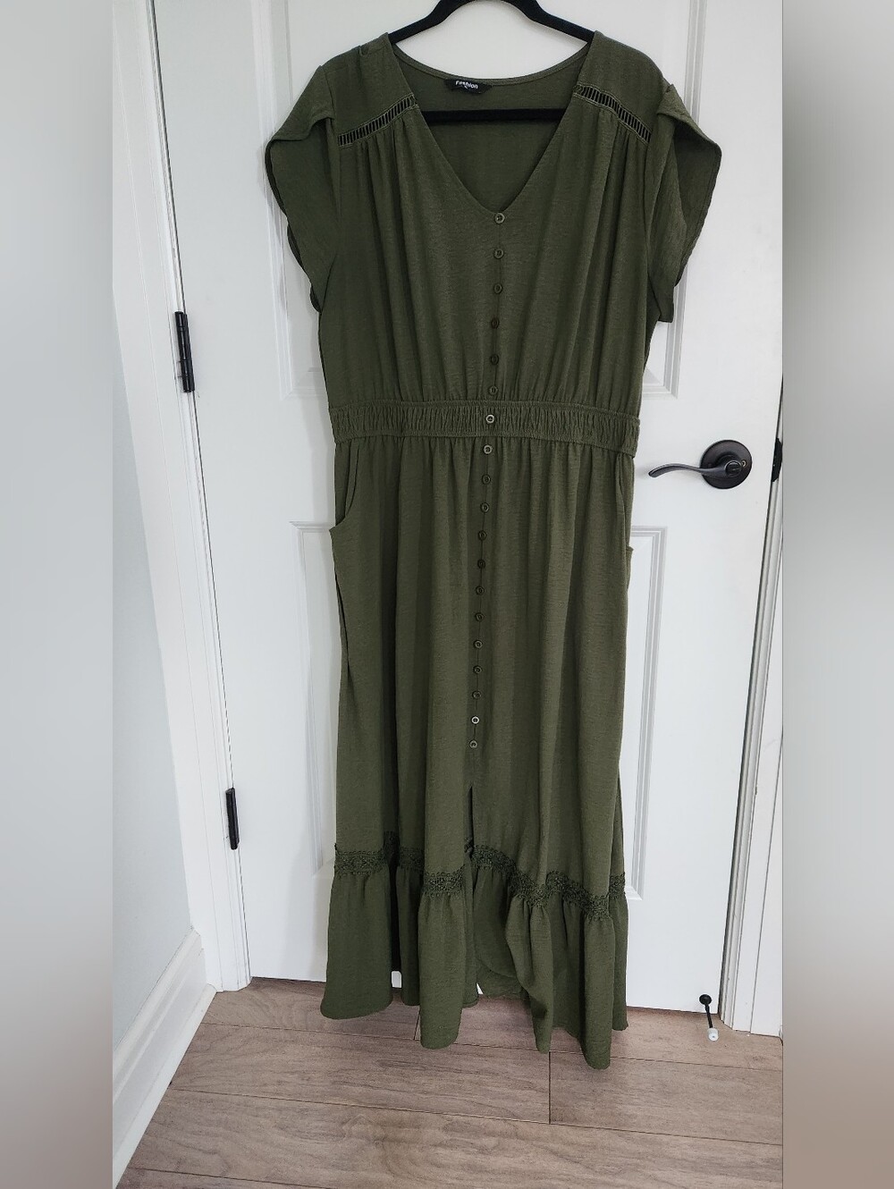Olive Green faux Button-Front Maxi Dress